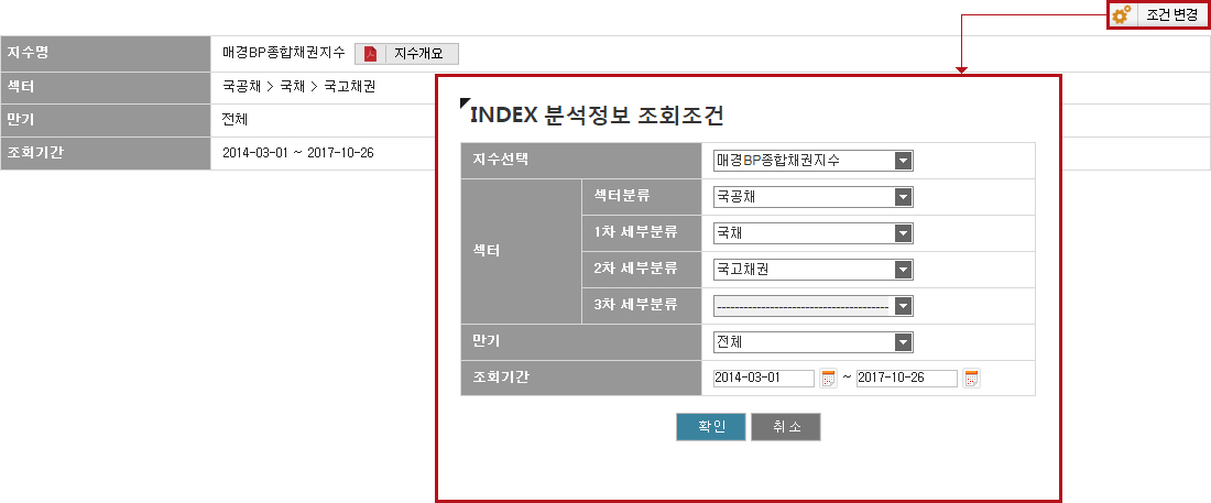 한국자산평가 B-Master 종합채권 Index 매트릭스 조회조건